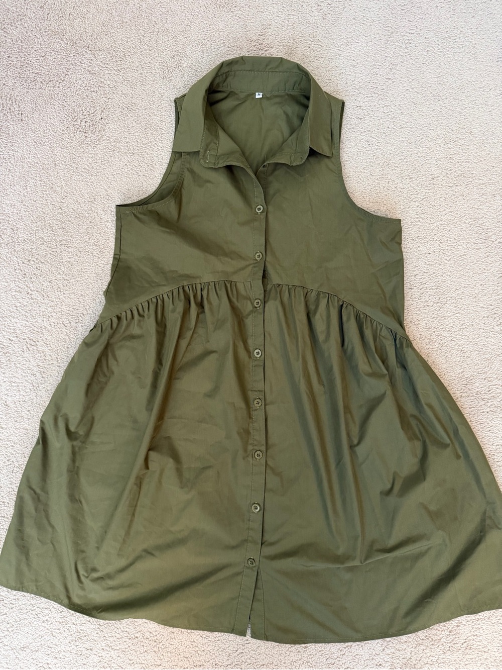 Drop-Waist Poplin Shirt Dress - Olive Green